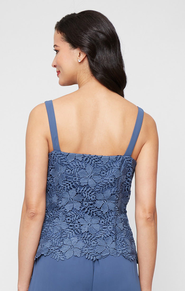 3/4 Sleeve Lace Twinset with Square Neck Tank, Open Jacket and Scallop Detail