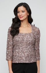 3/4 Sleeve Soutache Lace Blouse with Square Neckline