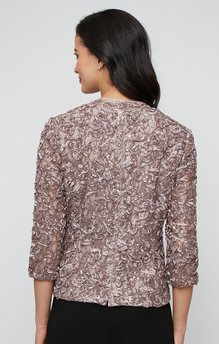 3/4 Sleeve Soutache Lace Blouse with Square Neckline