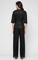 3/4 Sleeve Sequin Stretch Lace Side Closure Blouse with A-Line Sleeves