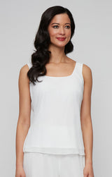 3/4 Sleeve Embroidered Twinset with Square Neck Chiffon Tank and Embellished Closure Jacket