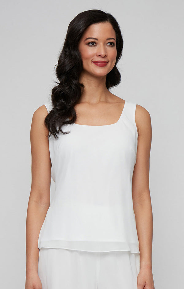 3/4 Sleeve Embroidered Twinset with Square Neck Chiffon Tank and Embellished Closure Jacket