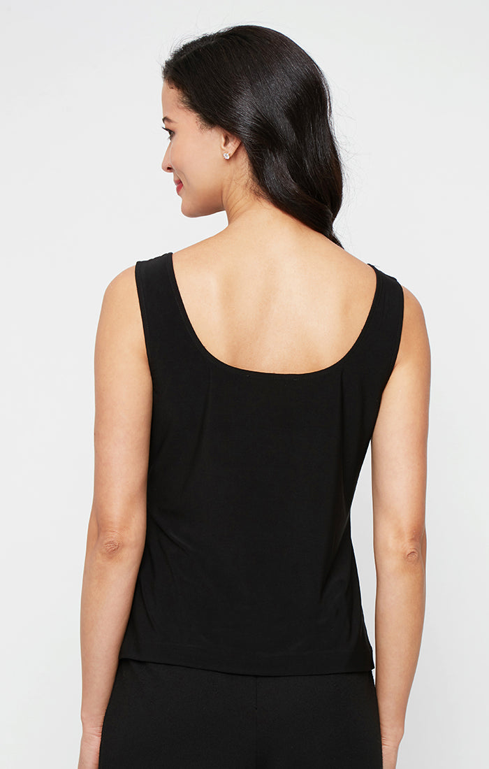 3/4 Sleeve Embroidered Tulle Twinset with Scoop Neck Tank and Elongated Center Front Closure Jacket