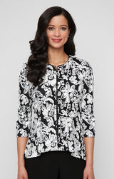 3/4 Sleeve Soutache Zip Jacket with High/Low Peplum Hem