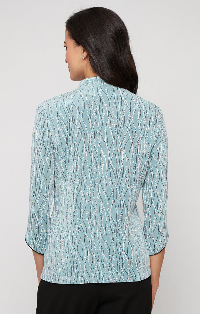 Plus Printed Mandarin Neck Glitter Knit Twinset with Scoop Neck Tank and Satin Piping Detail