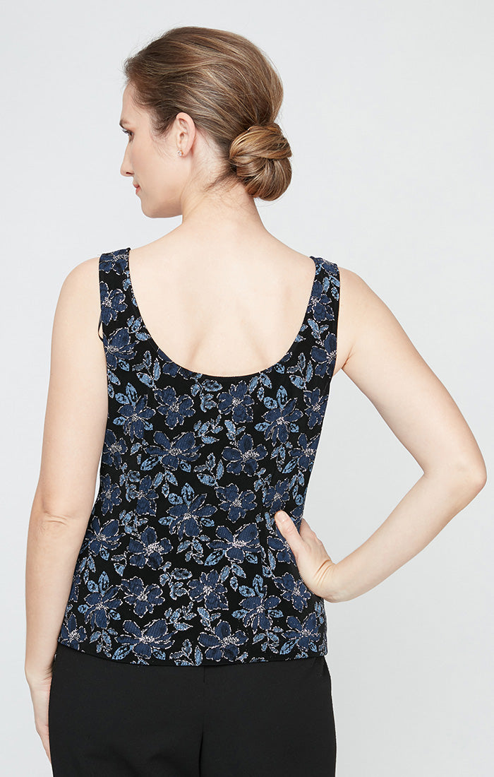 Regular - 3/4 Sleeve Printed Mandarin Neck Glitter Knit Twinset with Scoop Neck Tank and Hook Neck Closure Jacket