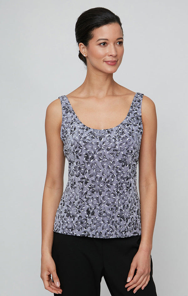 Plus Printed Glitter Twinset with Scoop Neck Tank & Mandarin Neck Jacket