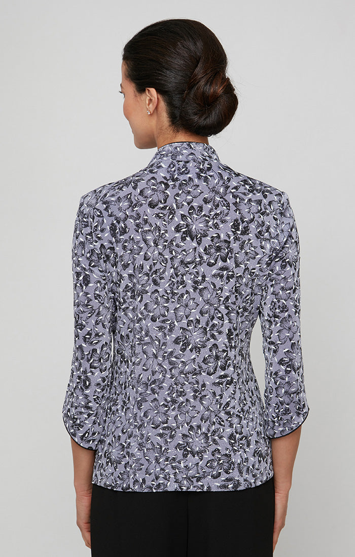 Plus Printed Glitter Twinset with Scoop Neck Tank & Mandarin Neck Jacket