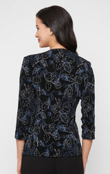 3/4 Sleeve Printed Glitter Slinky Knit Twinset with Scoop Neck Tank and Hook Neck Closure Jacket
