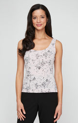 Regular - 3/4 Sleeve Printed Textured Jacquard Knit Twinset with Mandarin Neck Jacket and Scoop Neck Tank