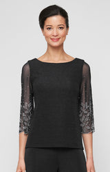 3/4 Sleeve Blouse With Illusion Heat Set Sleeves