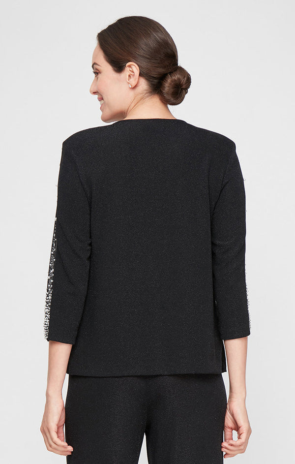 3/4 Sleeve Metallic Knit Mock Twinset with Heat Set Illusion Bell Sleeves and Hook Neck Closure