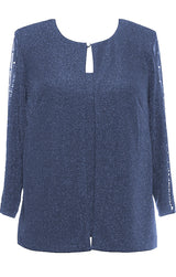 3/4 Sleeve Metallic Knit Mock Twinset with Heat Set Illusion Bell Sleeves and Hook Neck Closure
