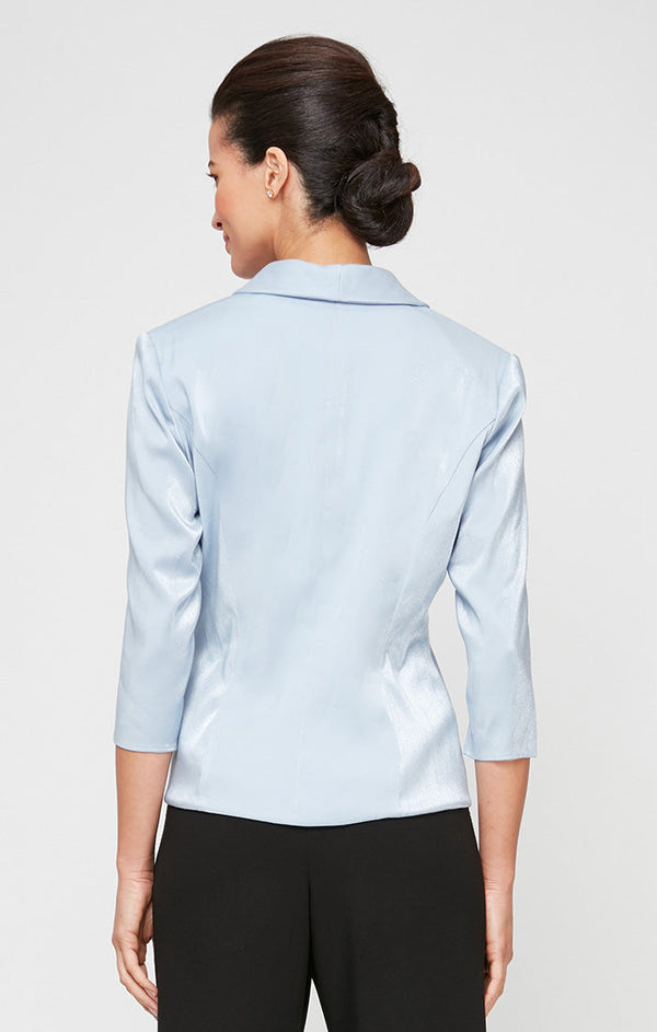 Regular - 3/4 Sleeve Side Closure Blouse with Collar and Decorative Closure