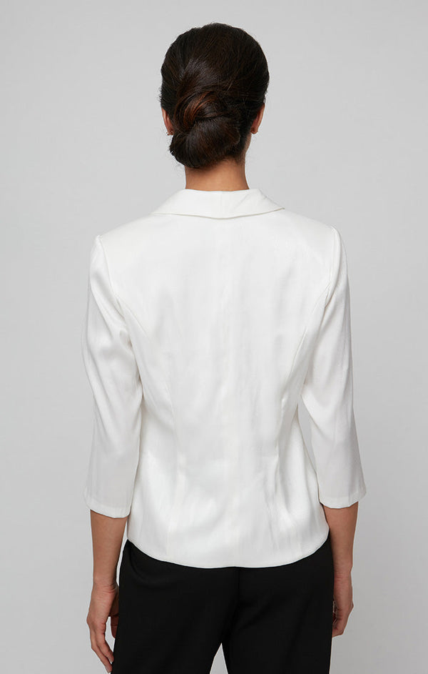 3/4 Sleeve Side Closure Blouse with Collar and Decorative Closure