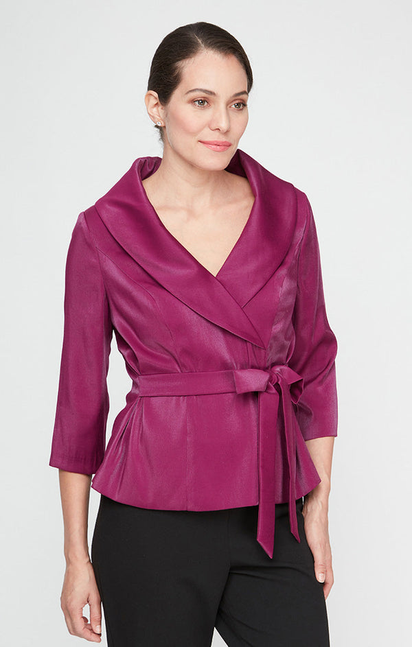 Regular - 3/4 Sleeve Side-Tie Shimmer Blouse with Collar