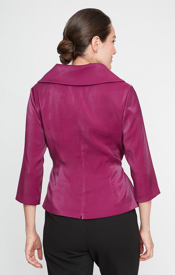 Regular - 3/4 Sleeve Side-Tie Shimmer Blouse with Collar