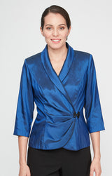 3/4 Sleeve Taffeta Blouse with Collar and Decorative Side Closure