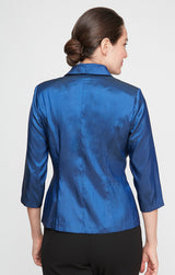 3/4 Sleeve Taffeta Blouse with Collar and Decorative Side Closure