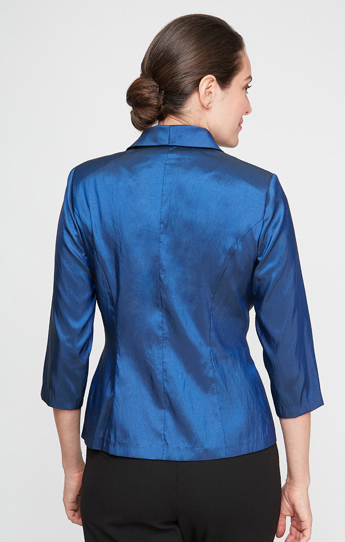 3/4 Sleeve Taffeta Blouse with Collar and Decorative Side Closure