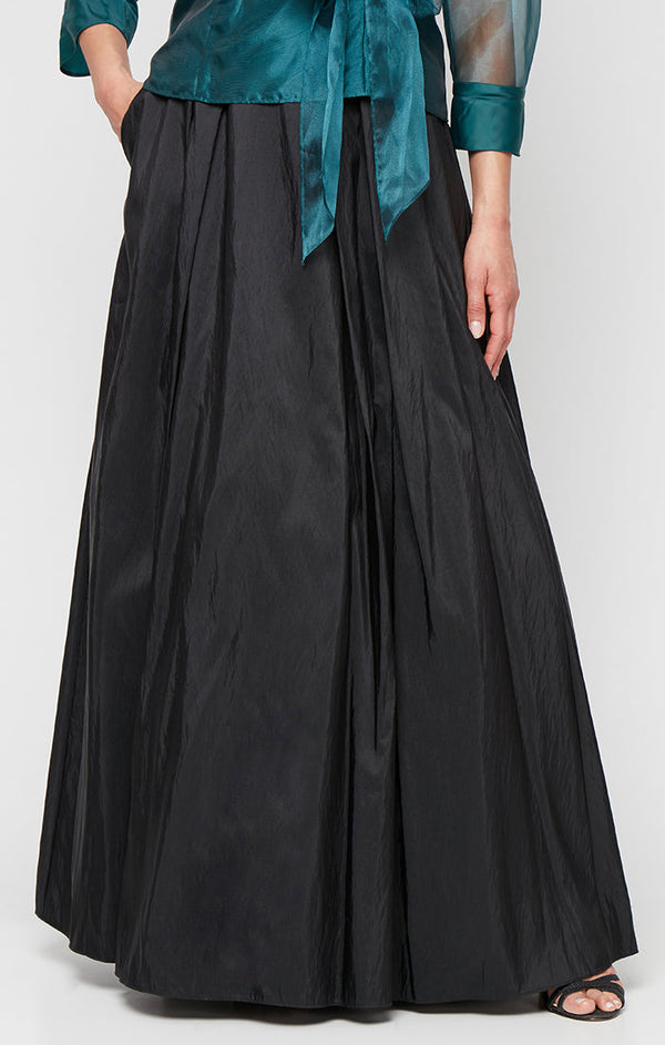 Long A-Line Taffeta Skirt with Inverted Box Pleat Detail