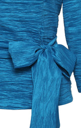 Regular - 3/4 Sleeve Crinkle Stretch Taffeta Blouse with Square Neckline and Tie Belt