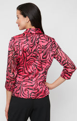 Petite 3/4 Sleeve Printed Side Closure Blouse with Collar