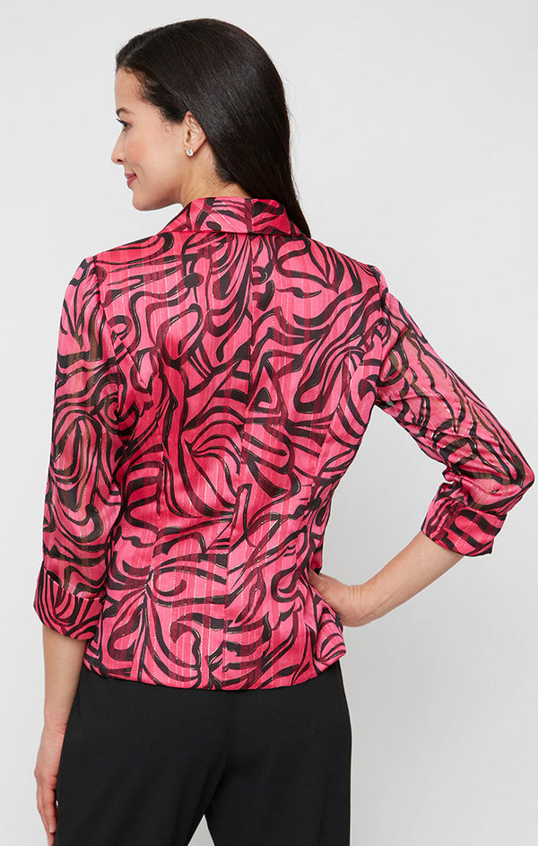 Petite 3/4 Sleeve Printed Side Closure Blouse with Collar