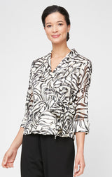 Petite 3/4 Sleeve Printed Side Closure Blouse with Collar
