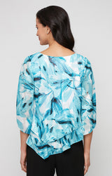 Plus Printed Chiffon Blouse with Asymmetric Double Tier Pointed Hem