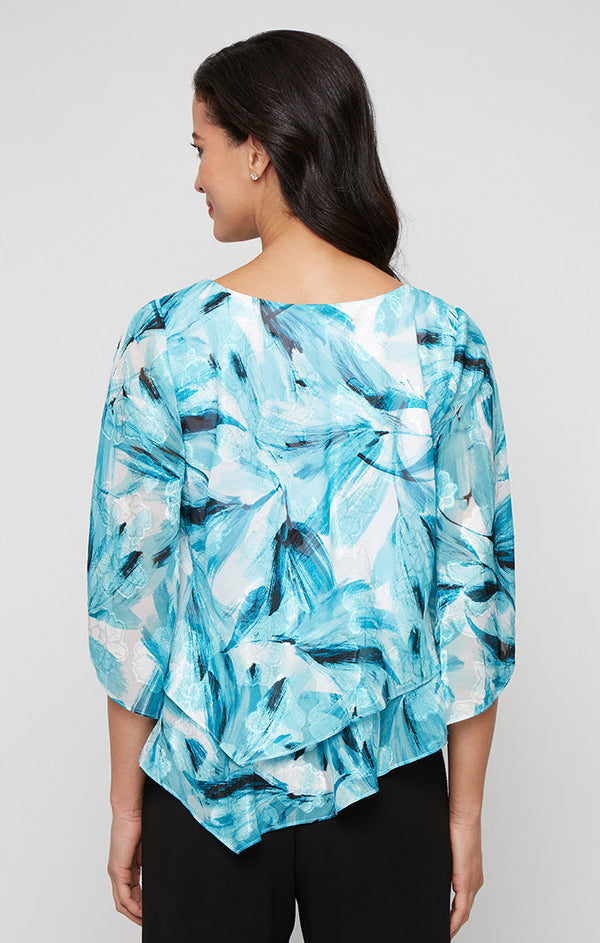 Plus Printed Chiffon Blouse with Asymmetric Double Tier Pointed Hem