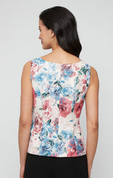 3/4 Sleeve Metallic Printed Jacquard Twinset with Square Neck Tank and Open Jacket