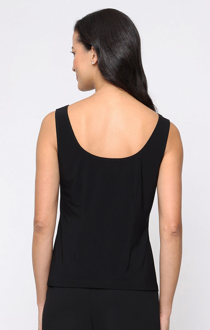 3/4 Sleeve Jacquard Twinset with Solid Jersey Scoop Neck Tank and Elongated Stand Collar Jacket
