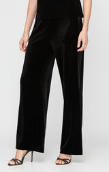 Regular - Straight Leg Velvet Pant with Satin Panel Detail