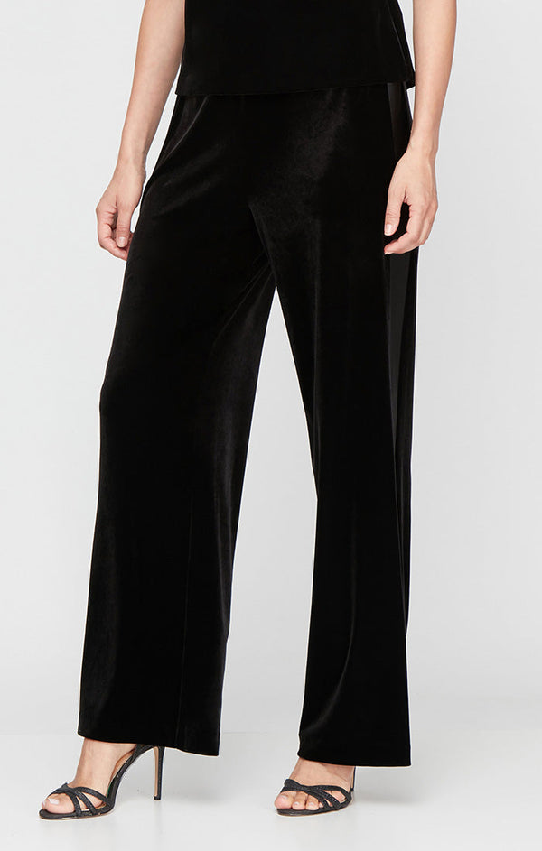 Regular - Straight Leg Velvet Pant with Satin Panel Detail