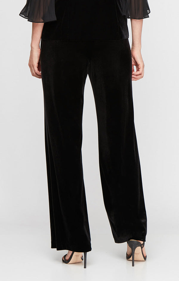 Regular - Straight Leg Velvet Pant with Satin Panel Detail