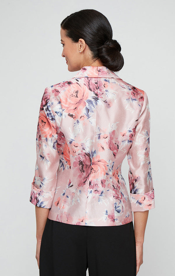 Petite - 3/4 Sleeve Printed Organza Side Closure Blouse with Illusion Sleeves