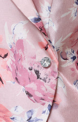 Petite - 3/4 Sleeve Printed Organza Side Closure Blouse with Illusion Sleeves