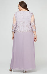 Plus - A-Line Embroidered Dress with Scallop Detail and 3/4 Sleeves