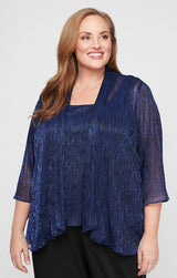 Plus 3/4 Sleeve Scoop Neck Twinset with Open Foldover Detail Jacket