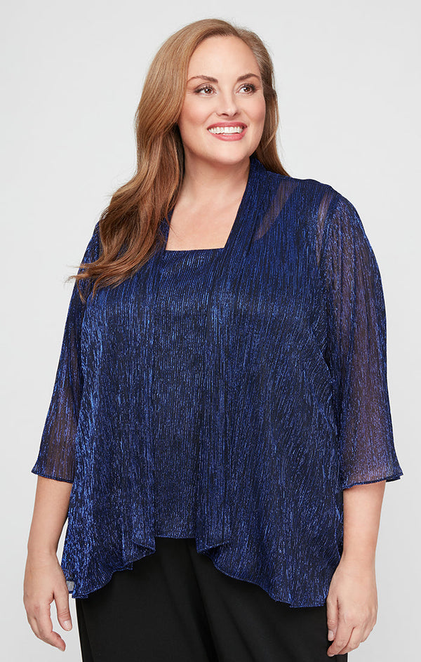 Plus 3/4 Sleeve Scoop Neck Twinset with Open Foldover Detail Jacket