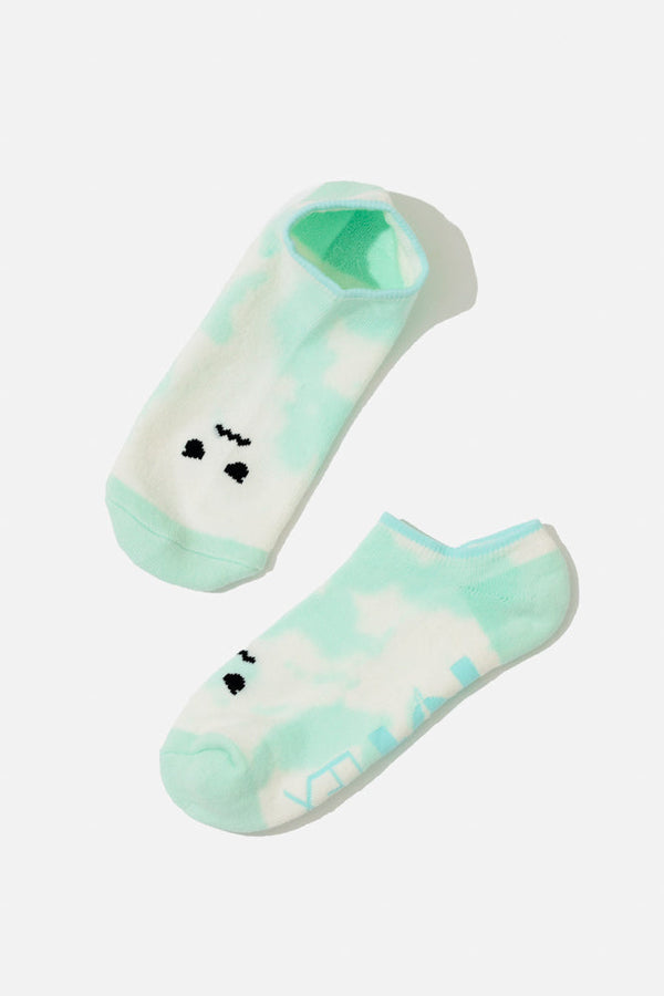 Angry Face Low Rise Socks - Green Tie Dye