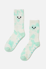 Angry Face Mid-Calf Gym Socks - Green Tie Dye
