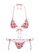 Jenner Tie Side Ruched Bikini Bottom Red Check