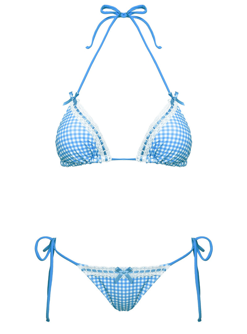 Jenner Triangle Bikini Top Blue Gingham