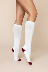 Knee High Socks - White/Crimson