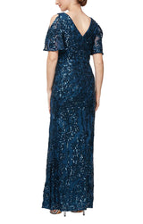 Petite Caroline Flutter Sleeve Sequin Gown
