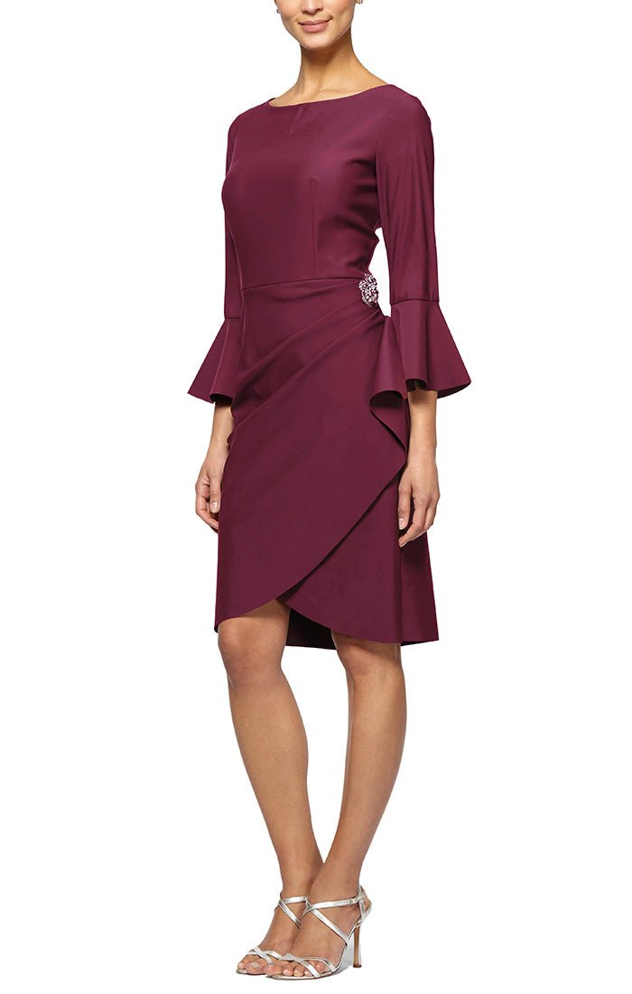 Regular - Contour Cocktail Dress with Bell Sleeves & Embellished Hip