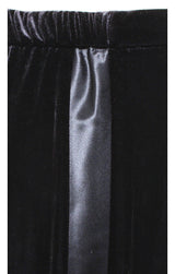 Regular - Straight Leg Velvet Pant with Satin Panel Detail