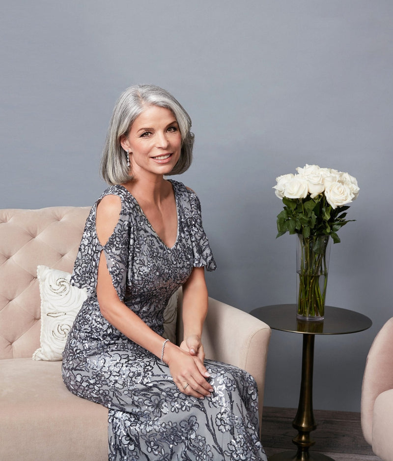 Caroline Flutter Sleeve Sequin Gown